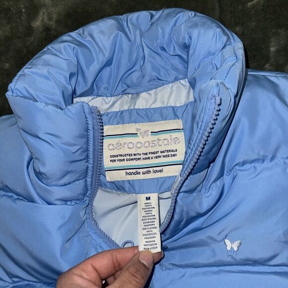 Aeropostale Puffer Vest Women's Medium Blue Down Logo Outdoor Full-Zip Layering - Picture 4 of 7